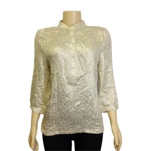 Venessa Seward Cream and Gold Floral Top M